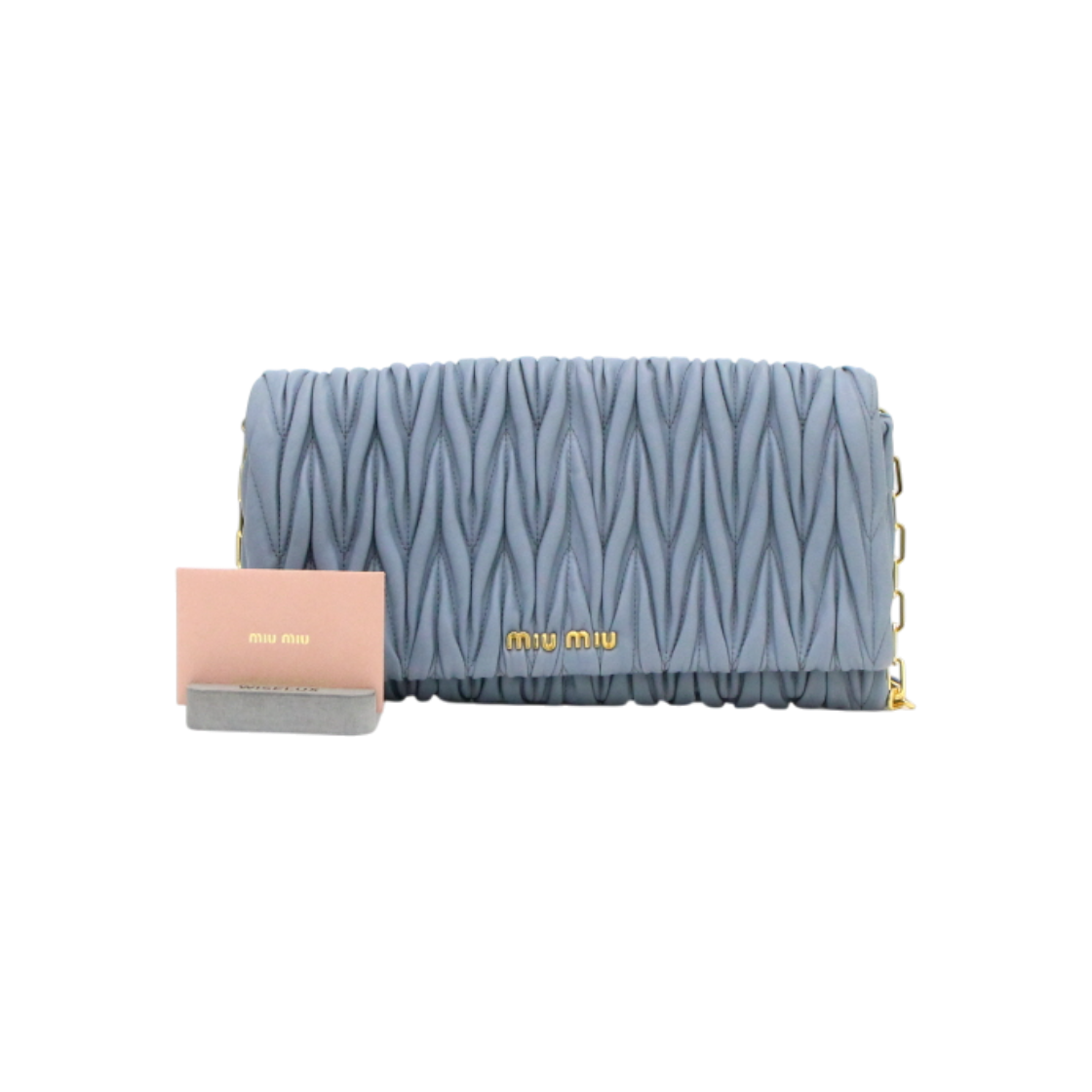 ITQG7MUBPW8O Miu Miu 5BF345 Periwinkle Matelasse Clutch with Gold Chain Shoulder and Crossbody Bag