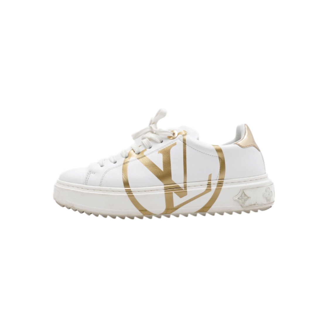 루이비통 화이트 레더 골드 서클 로고 타임아웃 여성 스니커즈aa60013(Louis Vuitton White Leather Gold Circle Logo Timeout Women's Sneakers)