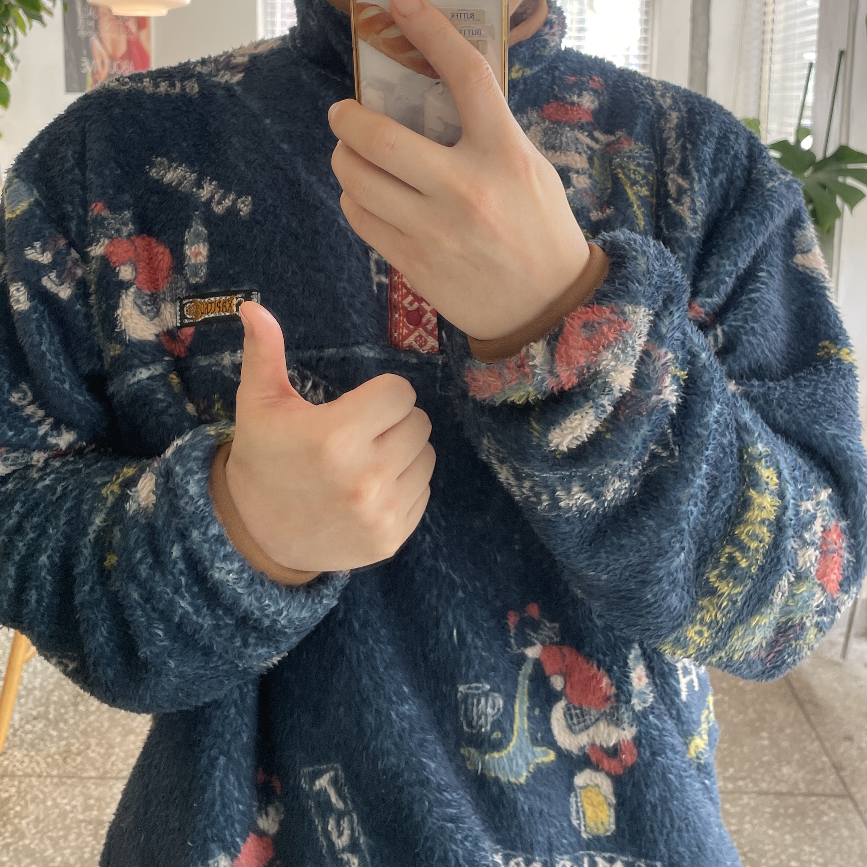 Kapital Kounty Calendar Fleece Pullover Navy 착용 스타일