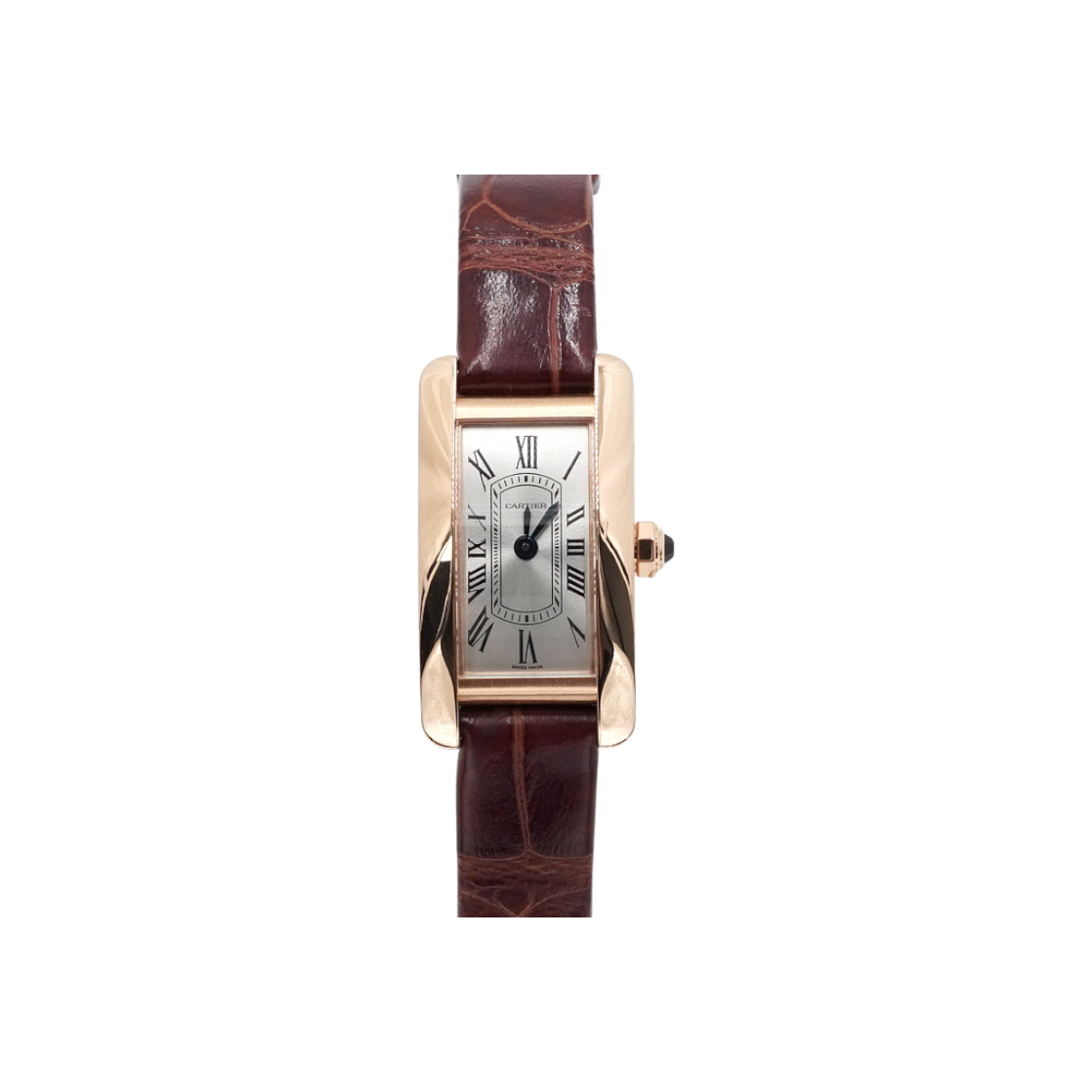 ITG3D6NJV72P Cartier Tank Americaine Mini Quartz Watch in 18K Rose Gold with Leather Strap