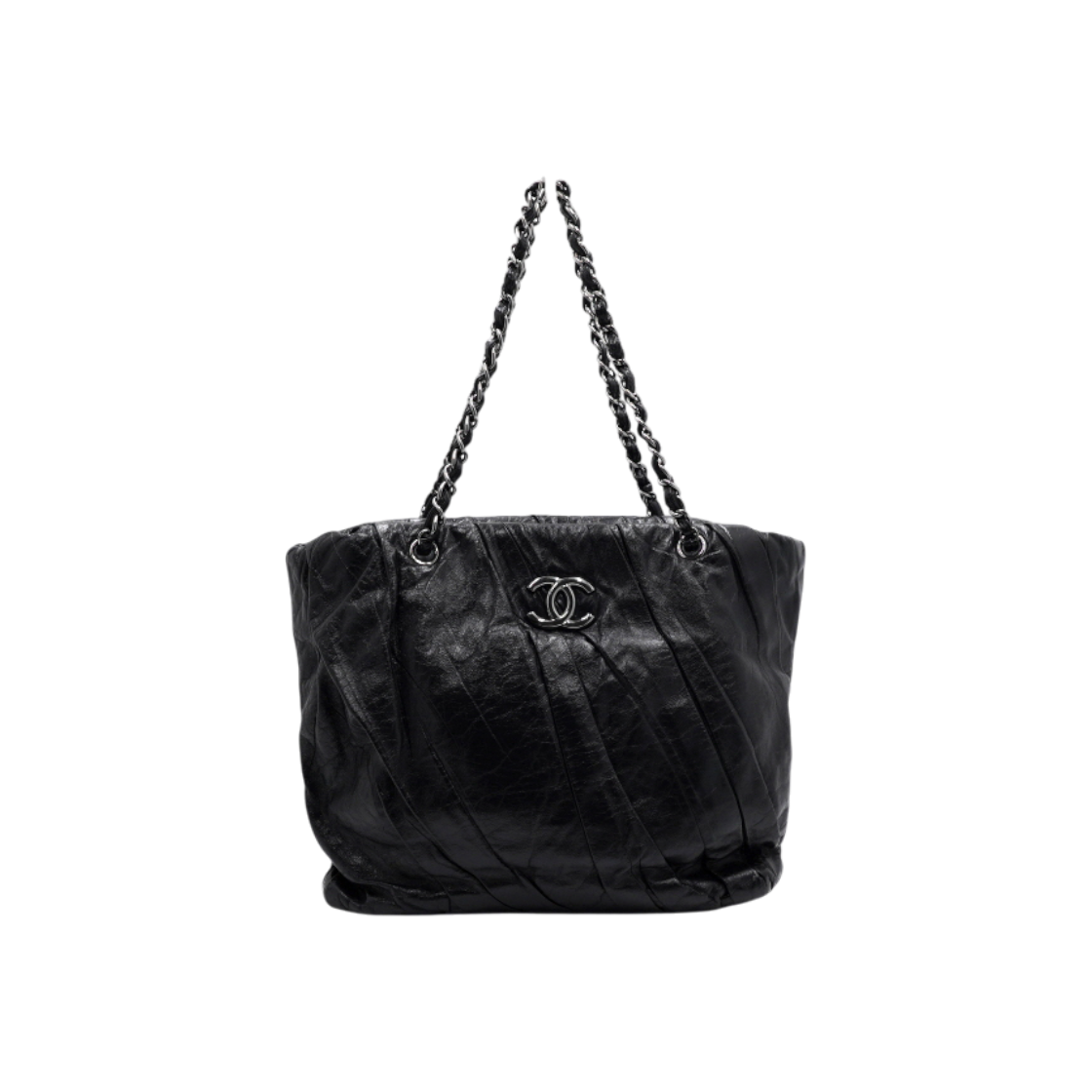 IT4NOJ69AEEP Chanel A47835 Black Twist Leather Silver CC Logo Chain Tote Bag