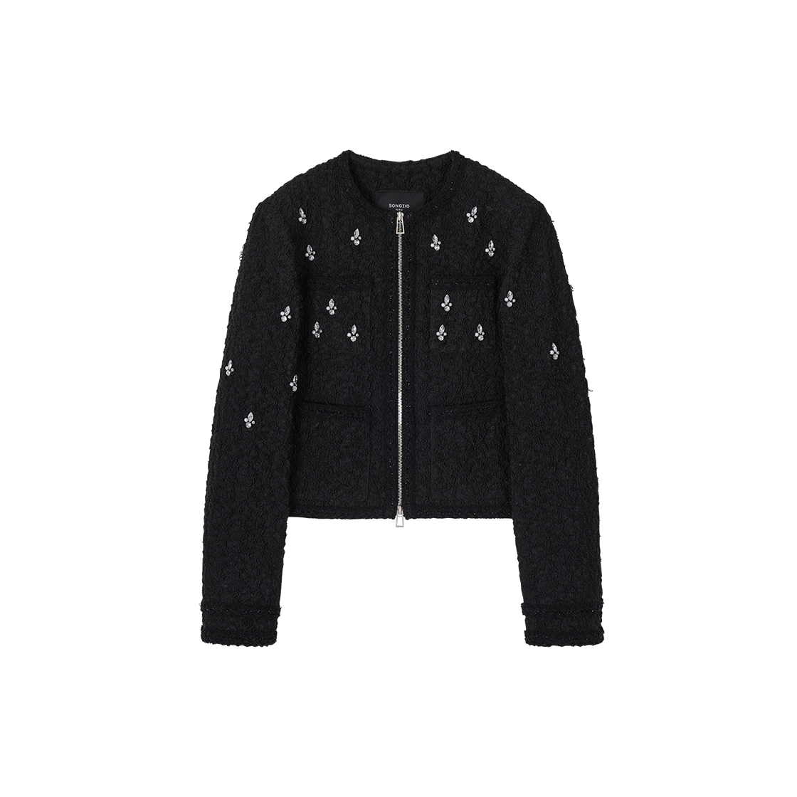 (W) 송지오 쥬얼리 자카드 라운드넥 자켓 블랙