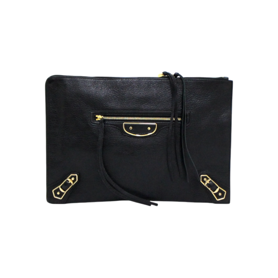 ITWPRUHGPP63 Balenciaga Classic Edge Black Leather Clutch with Gold Hardware
