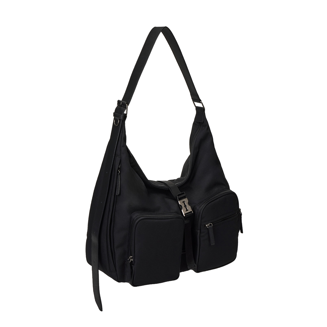 분크 헤이 더블 포켓 코듀라 호보 미듐 블랙(vunque Hey Double Pocket Cordura Hobo M Black)