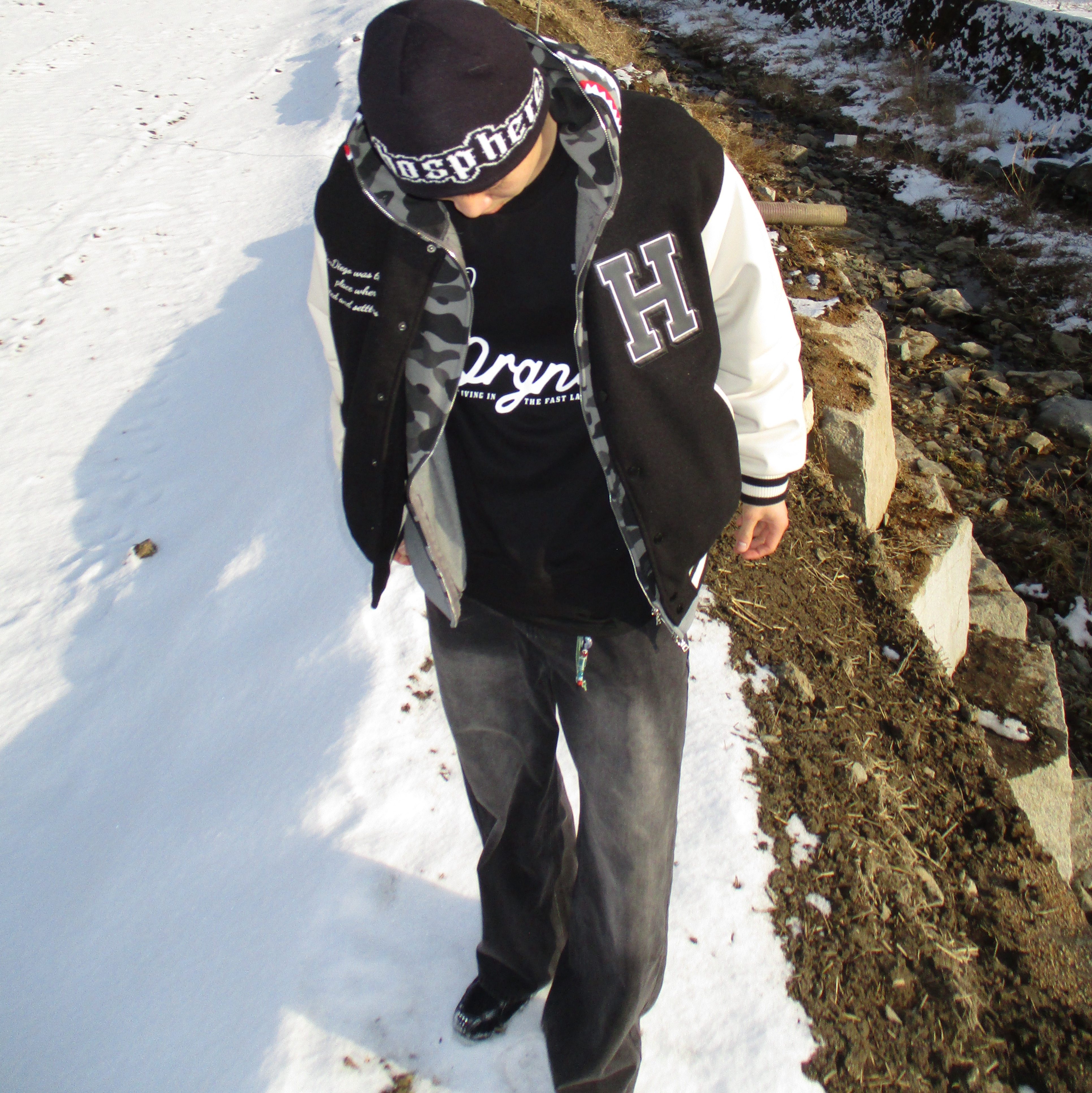 BAPE Color Camo Shark Full Zip Hoodie Black 착용 스타일 - 2