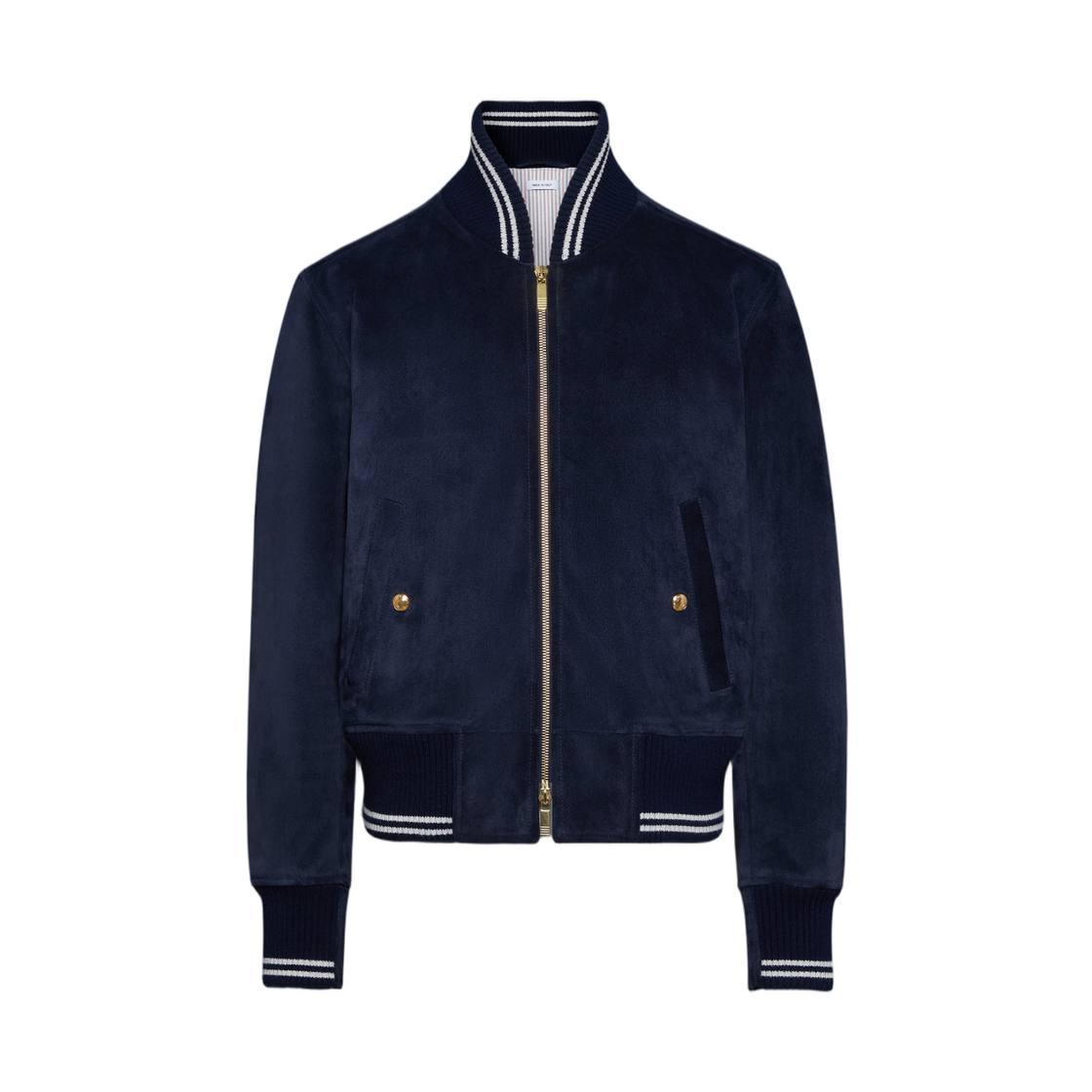 L0140 톰브라운 스웨이드 립 니트 블루종 자켓 다크 블루 | Thom Browne | KREAM