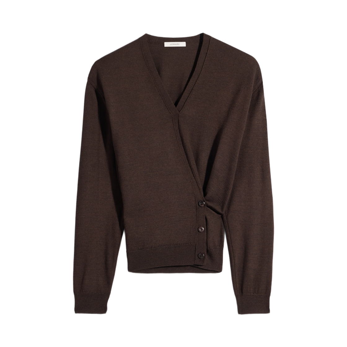 PO0001-LK087-397 (W) Lemaire Twisted V Neck Jumper in Merino Blend Dark Cacao