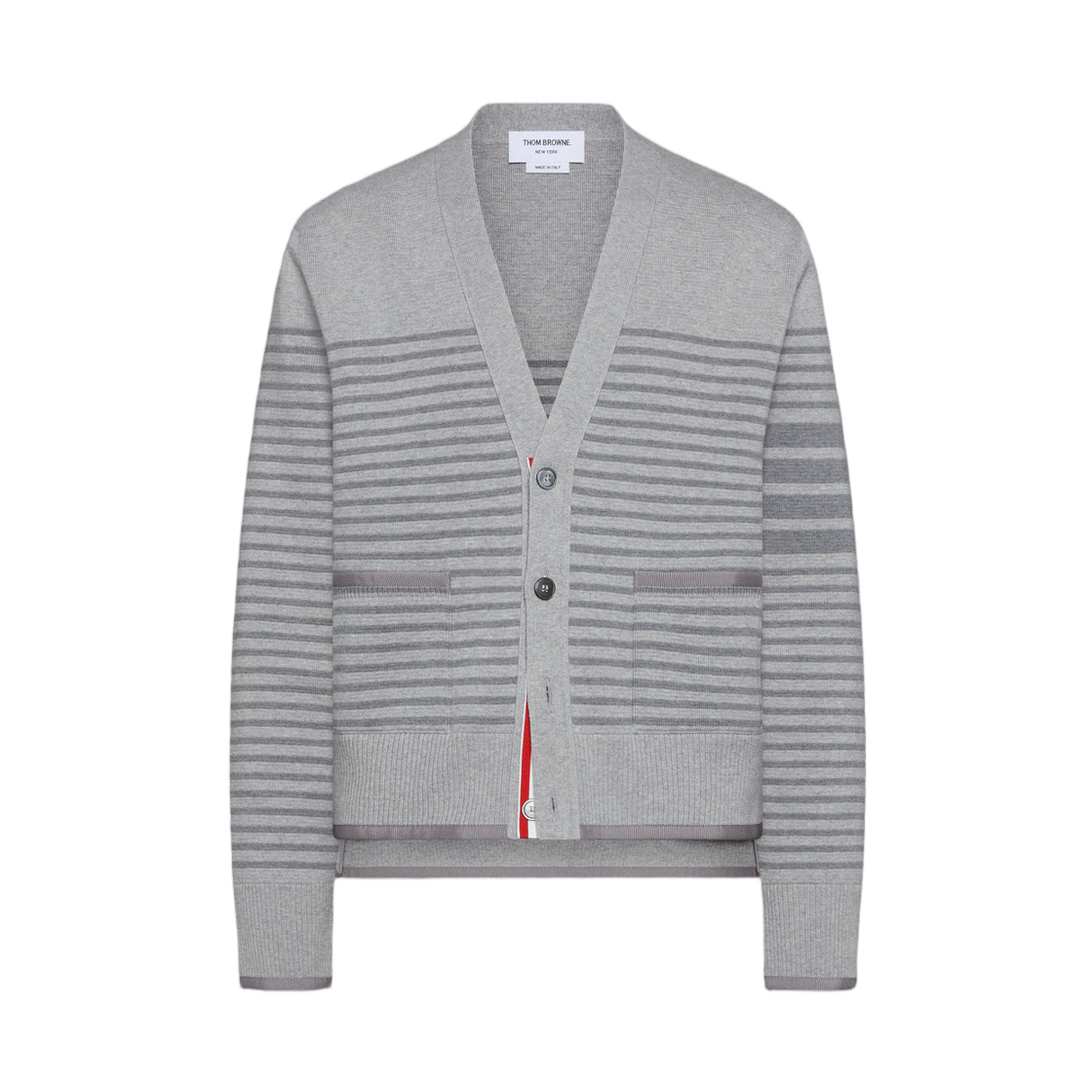 톰브라운 밀라노 스티치 스트라이프 박시 핏 가디건 토날 그레이(Thom Browne Milano Stitch Striped Boxy Fit Cardigan Tonal Grey) - 1