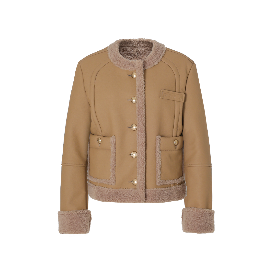 (W) 송지오 라운드넥 시어링 무스탕 카멜