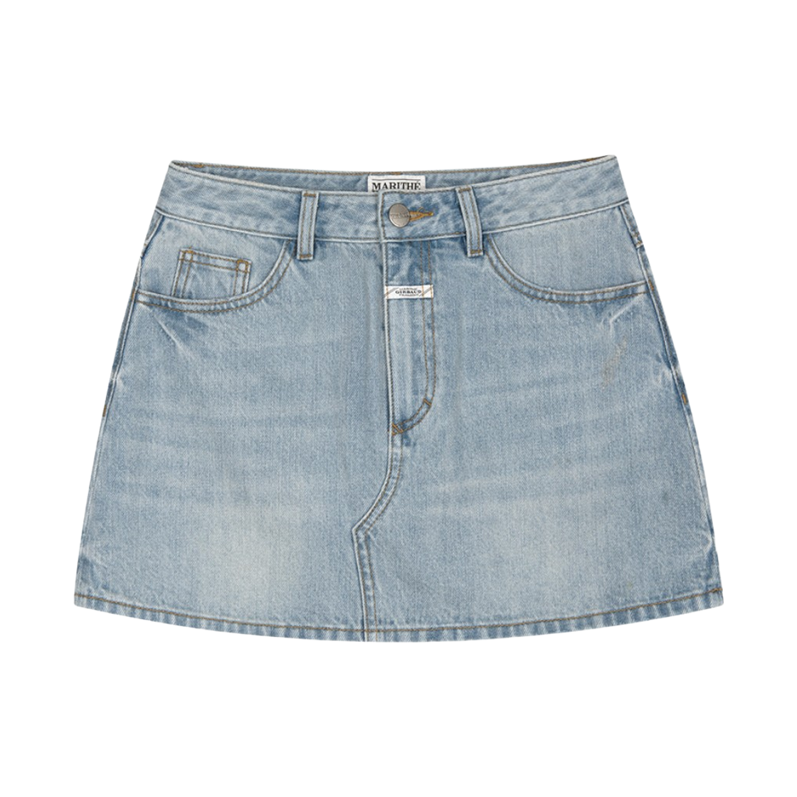 (W) 마리떼 프랑소와 저버 데님 미니 스커트 라이트 블루((W) Marithe Francois Girbaud Denim Mini Skirt Light Blue)