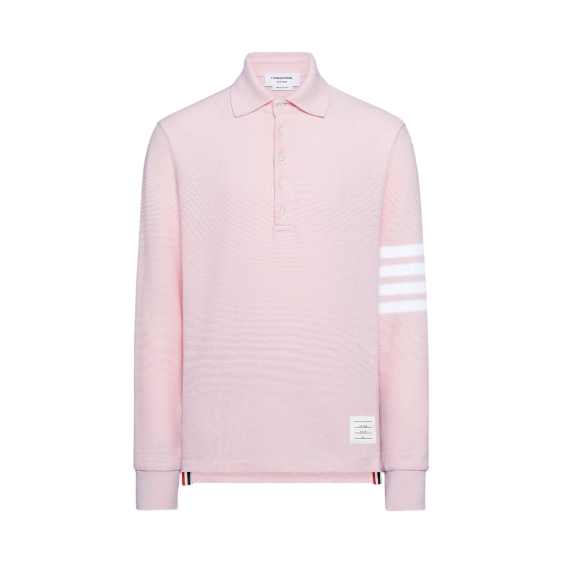 MJP234A-J0248-680 Thom Browne Textured Pique 4-Bar Long Sleeve Polo Light Pink