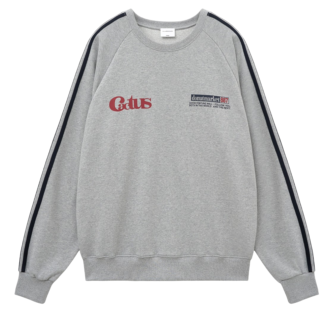 캑터스도넛마켓 그래픽 래글런 트랙 라인 스웻셔츠 – 멜란지 그레이(Cactusdonutmarket Graphic Raglan Track Line Sweatshirt - Melange gray)