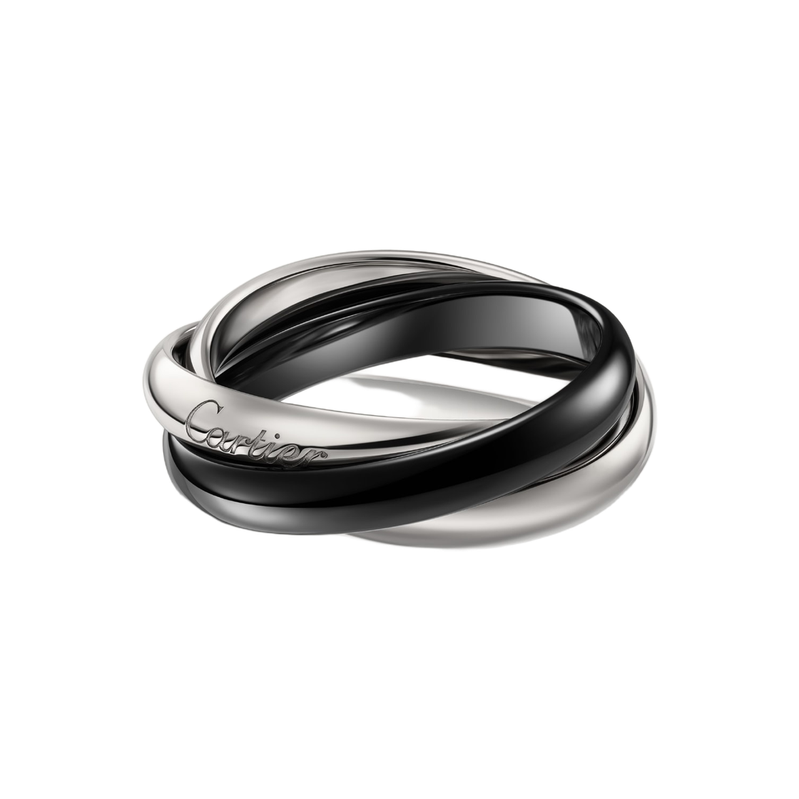 B4234 Cartier Trinity Ring Classic White Gold Black Ceramic