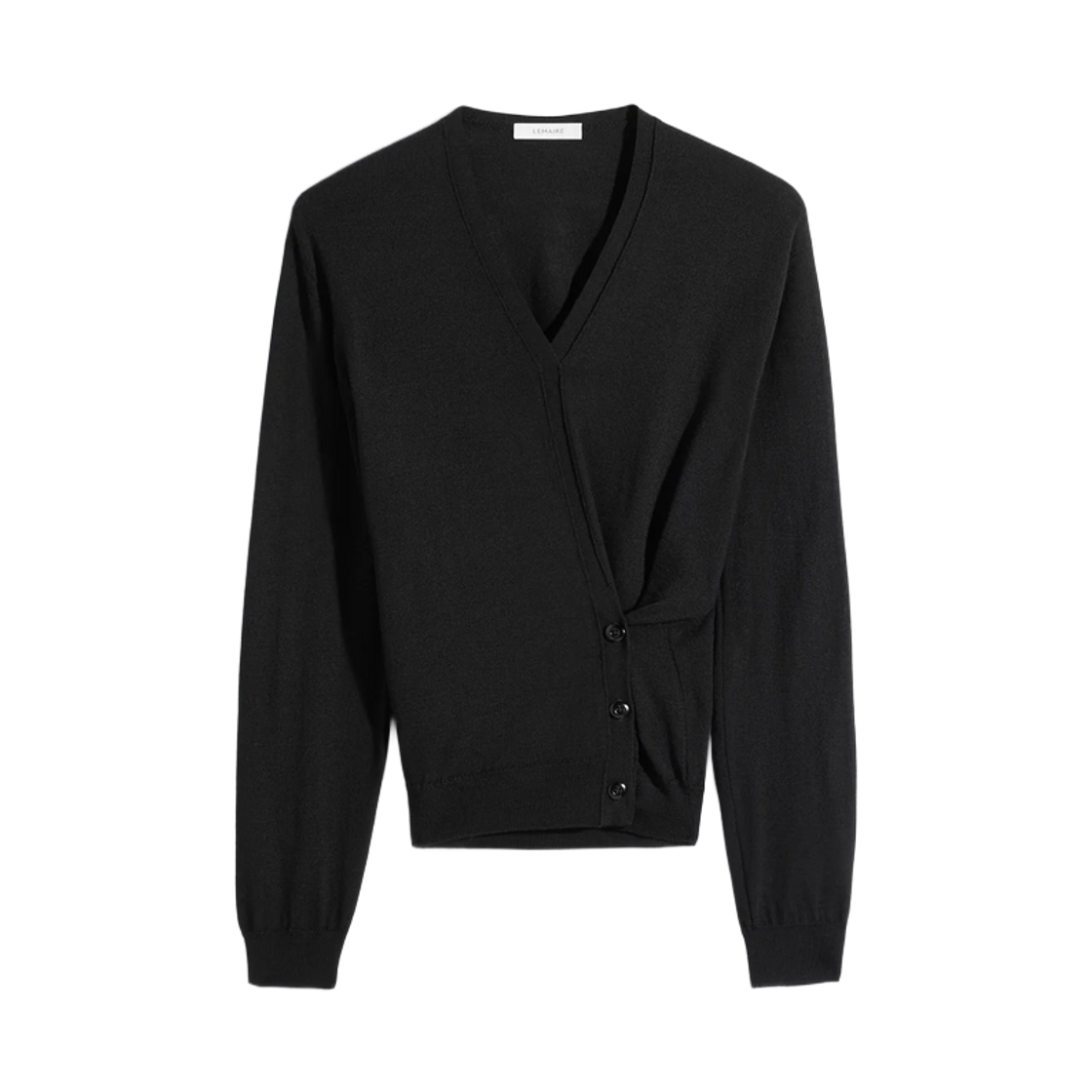 (W) 르메르 메리노 블렌드 트위스트 브이넥 점퍼 블랙((W) Lemaire Twisted V Neck Jumper in Merino Blend Black)