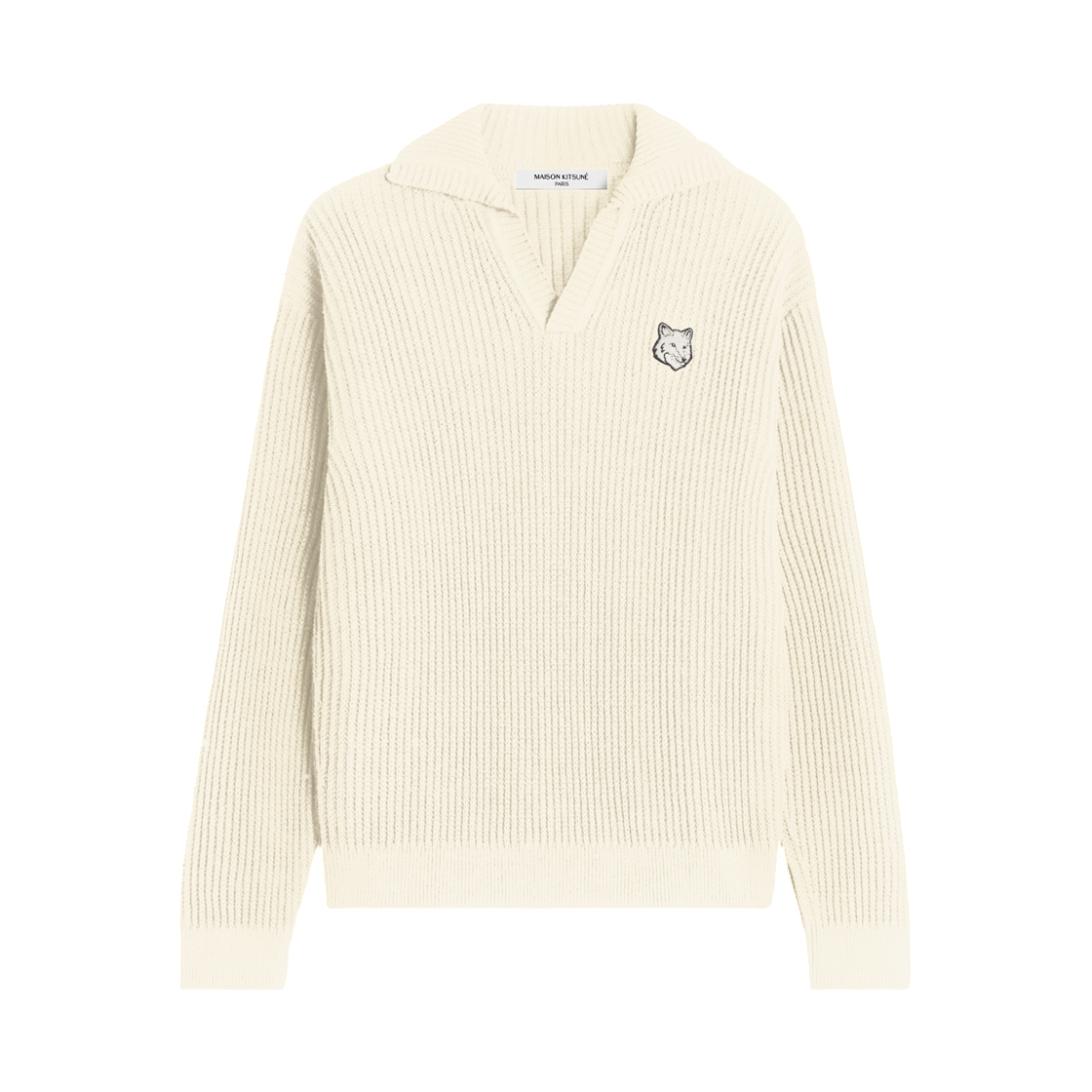 메종 키츠네 폭스 헤드 코튼 립드 폴로 점퍼 샌드쉘(Maison Kitsune Fox Head Cotton Ribbed Polo Jumper Sandshell) - 1