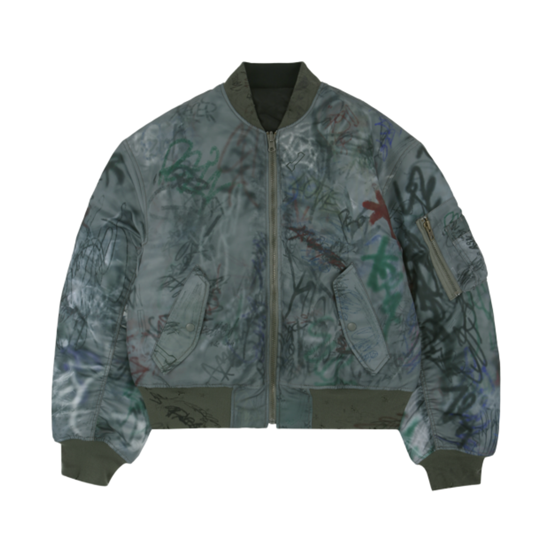 프로토콜 인덱스 그래피티 리버시블 봄버 자켓 카키 블랙(Protocol Index Graffiti Reversible Bomber Jacket Khaki Black)