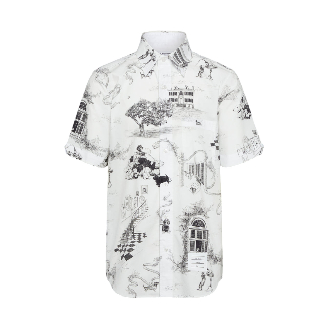 톰브라운 포플린 헥터 트왈 숏슬리브 셔츠 블랙 화이트(Thom Browne Poplin Hector Toile Short Sleeve Shirt Black White) - 1