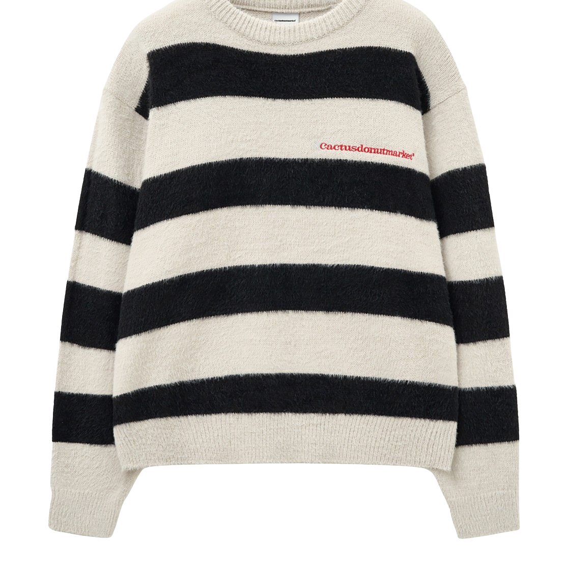 캑터스도넛마켓 자수 헤어리 스트라이프 스웨터 – 크림