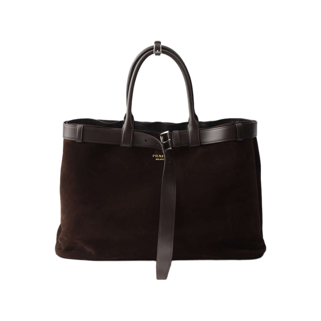 프라다 버클 스웨이드 백 벨트 다크 브라운