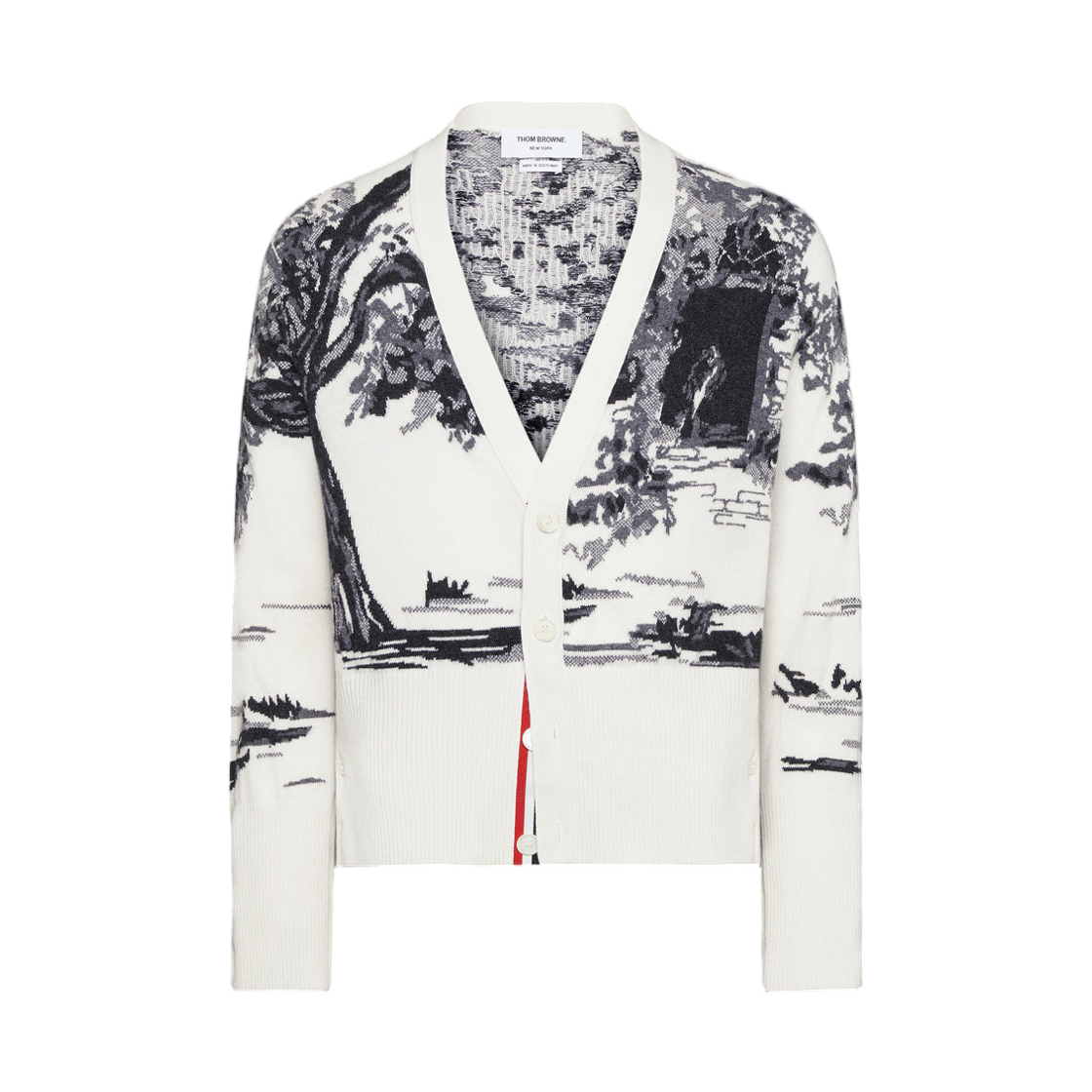 톰브라운 캐시미어 저지 인타르시아 헥터 트왈 가디건 화이트(Thom Browne Cashmere Jersey Intarsia Hector Toile Cardigan White) - 1