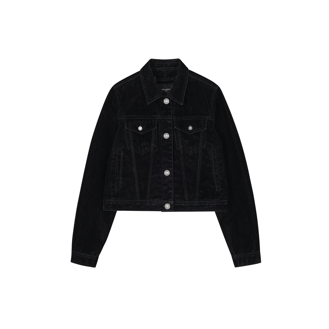 (W) 송지오 벨벳 데님 플레어 트러커 블랙