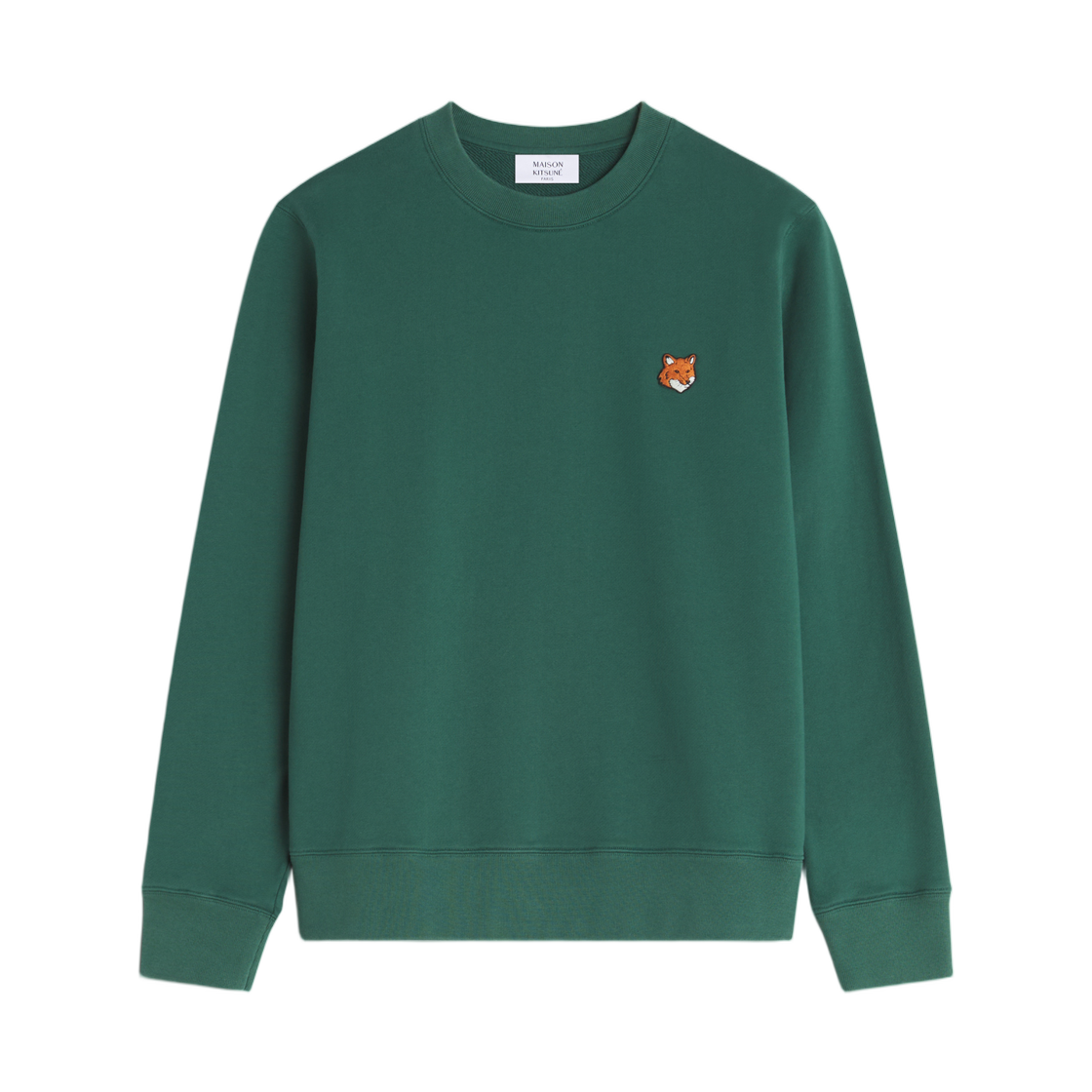 PM00303KM0340-P399 Maison Kitsune Fox Head Regular Sweatshirt Bottle Green