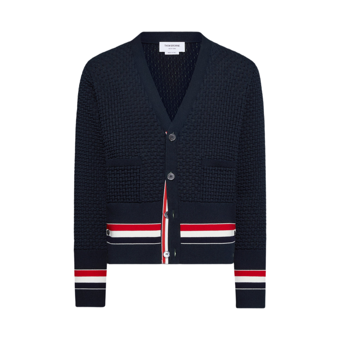 톰브라운 플로트 리플 스티치 RWB 가디건 네이비(Thom Browne Float Ripple Stitch RWB Cardigan Navy) - 1