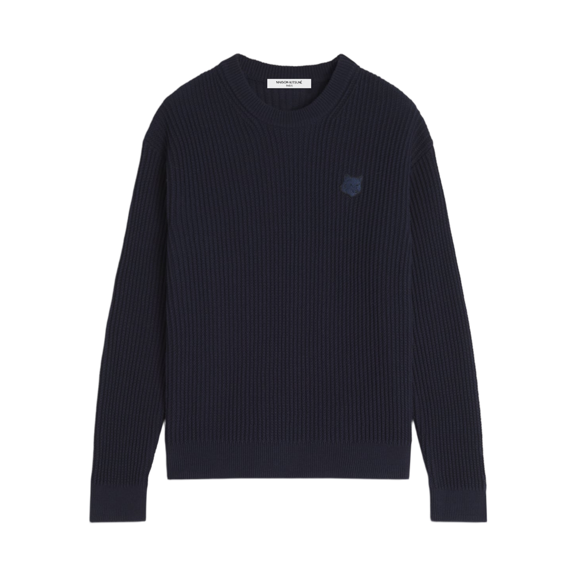 QM00806KT1189-0413 Maison Kitsune Fox Head Cotton Ribbed Jumper Classic Navy