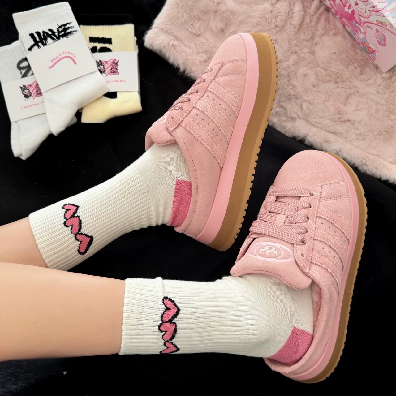 (W) Adidas Campus 00s Winter Low Wonder Mauve Wonder Quartz 착용 스타일 - 2
