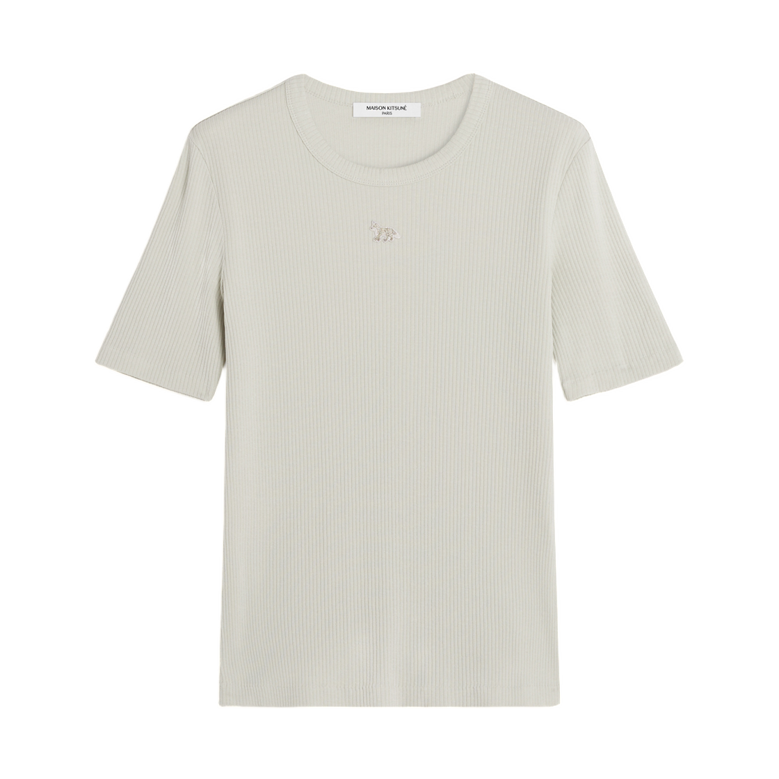 OW00124KJ0134-0477 (W) Maison Kitsune Baby Fox Ribbed Fitted T-Shirt Mineral Gray