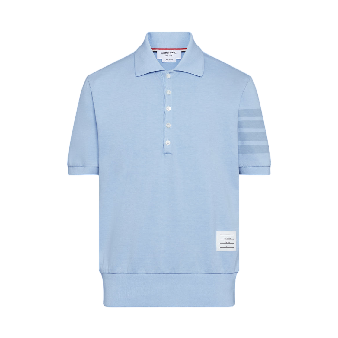 MJP236A-J0253-480 Thom Browne Garment Overdyed Jersey 4-Bar Polo Light Blue