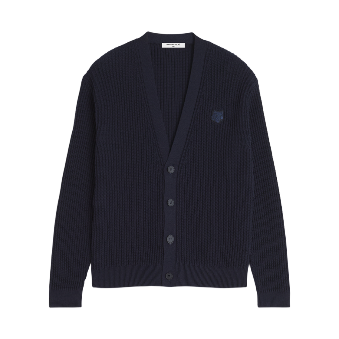 QM00503KT1189-0413 Maison Kitsune Fox Head Cotton Ribbed Cardigan Classic Navy
