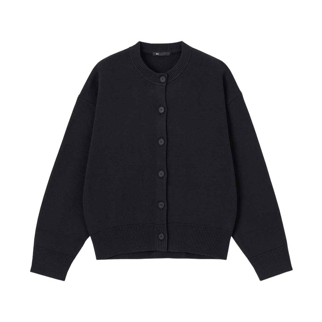 (W) GU 스웨트 룩 니트 돌먼 슬리브 가디건 블랙((W) GU Sweat Look Knit Dolman Sleeve Cardigan Black) - 1