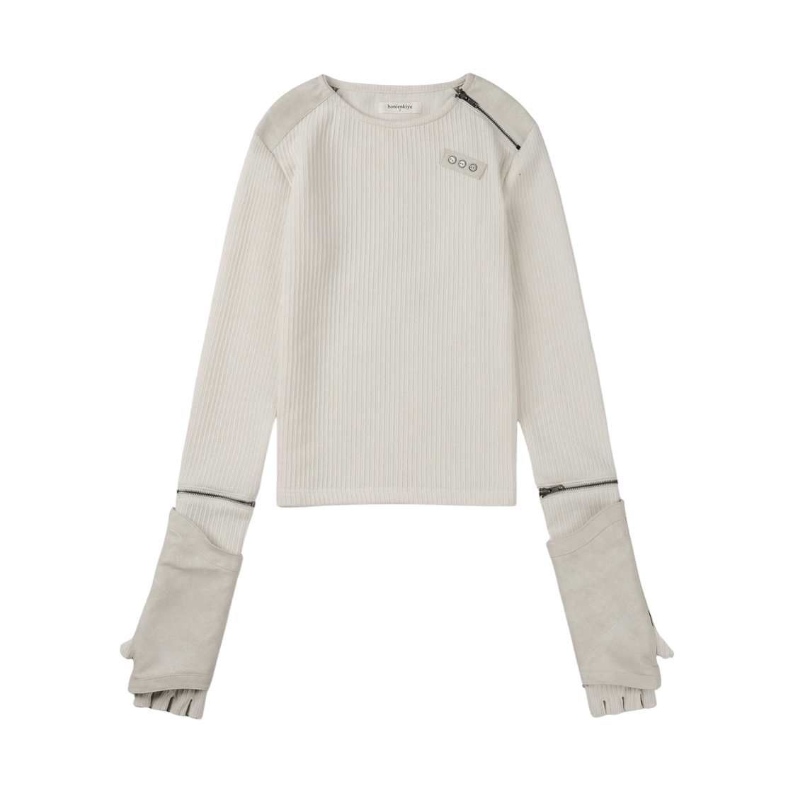 (M) 보니앤키예 디텍터블 지퍼 레더 탑 아이보리((M) bonienkiye Detachable Zipper Leather Top Ivory)