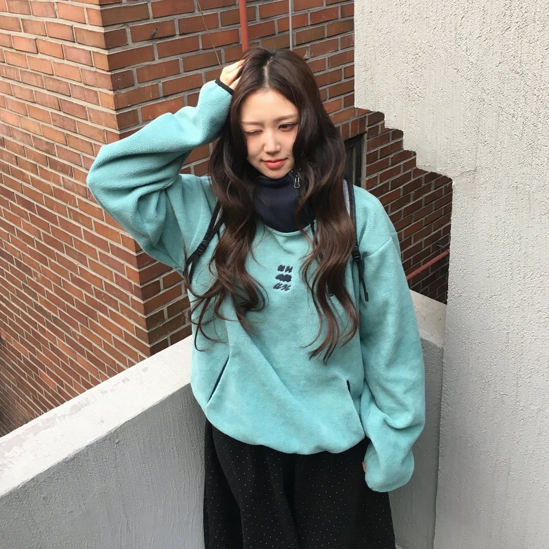 Express Holiday Cloud Symbol Pleece Anorak Mint, Express Holiday Cloud Symbol Pleece Anorak Brown 착용 스타일 - 2