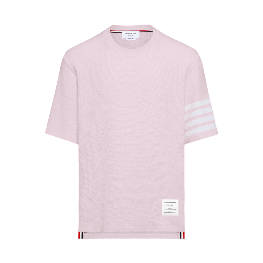 MJS296A-J0248-680 Thom Browne Textured Pique 4-Bar T-Shirt Light Pink