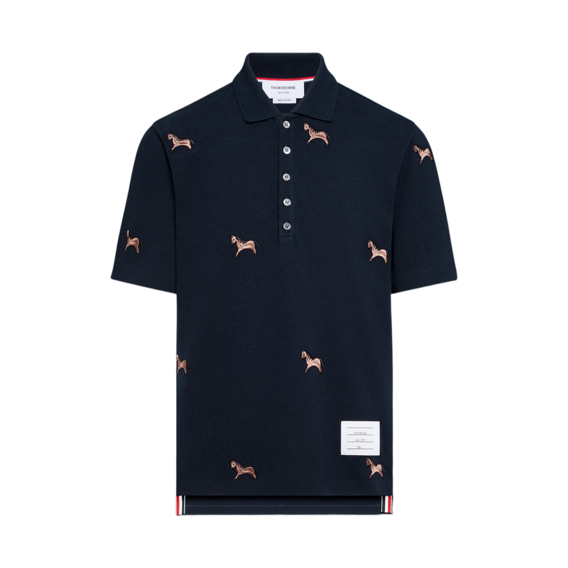 MJP242E-00050-415 Thom Browne Lunar New Year Pique Horse Embroidery Polo Navy