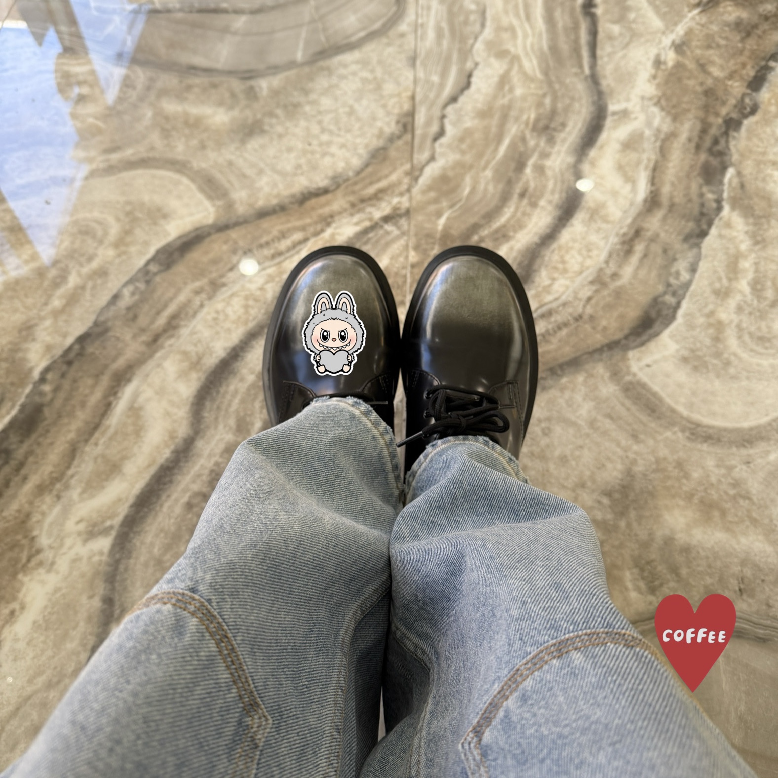 Dr. Martens 1461 Silver Arcadia Multi, Supreme Reflective Double Knee Pants Denim - 25FW 착용 스타일 - 1