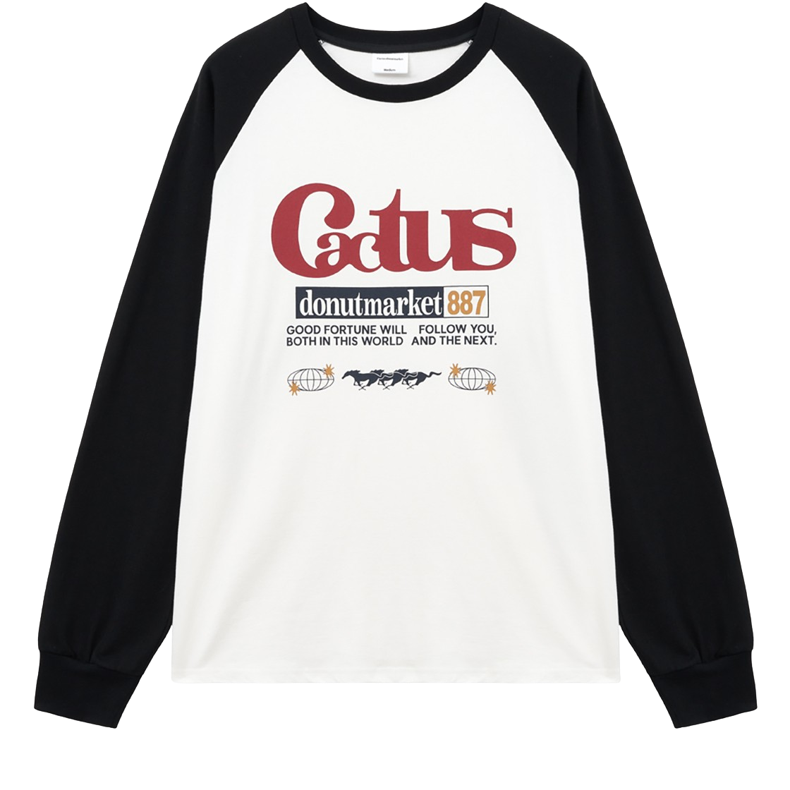 캑터스도넛마켓 선인장 래글런 롱슬리브 티셔츠 – 블랙(Cactusdonutmarket Cactus Raglan Long Sleeve T-shirt - Black)