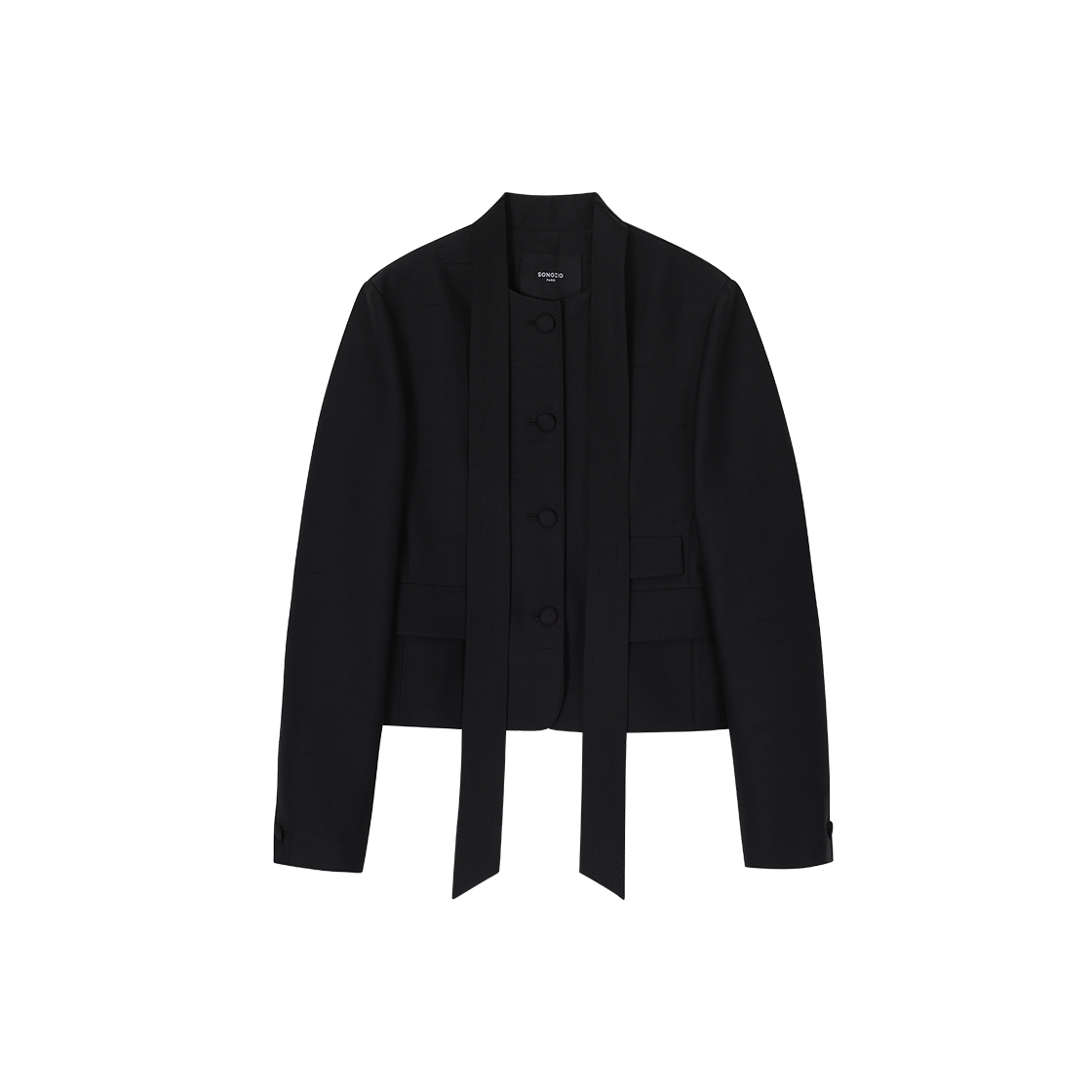 (W) 송지오 리본 자카드 라운드넥 자켓 블랙