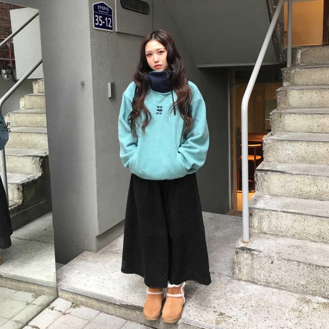 Express Holiday Cloud Symbol Pleece Anorak Mint, Express Holiday Cloud Symbol Pleece Anorak Brown 착용 스타일 - 1
