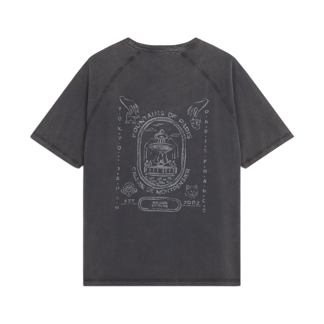메종 키츠네 파운틴 스탬프 페이디드 컴포트 티셔츠 블랙 페이디드(Maison Kitsune Fountain Stamp Faded Comfort T-Shirt Black Faded) - 2