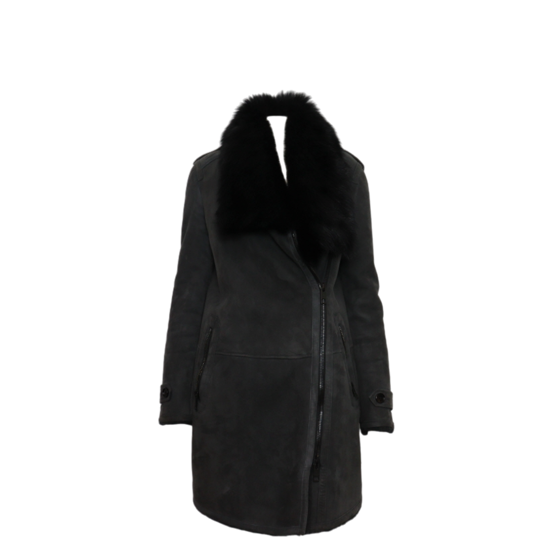 버버리 3950738 그레이 램 시어링 블랙 퍼 여성 무스탕코트 자켓aa60031(Burberry Gray Lamb Shearling Black Fur Women's Mustang Coat)