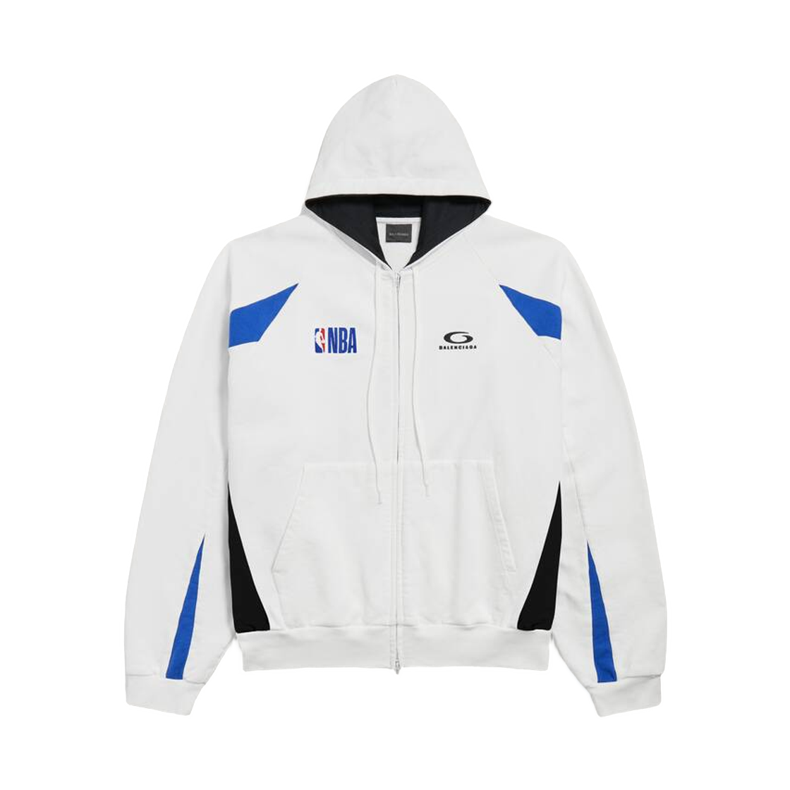 863850TTVV98487 Balenciaga x NBA Collaboration Oversized Zip-Up Hoodie White Multicolor