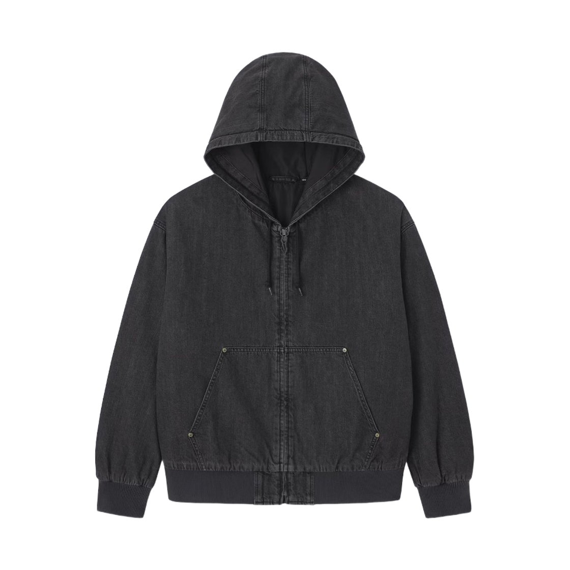 358470-08 GU Denim Hooded Zip Up Parka Dark Gray