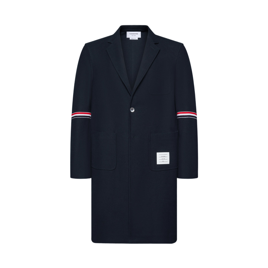 MJT568A-J0250-415 Thom Browne Double Face Tech Twill 4-Bar Sack Overcoat Navy