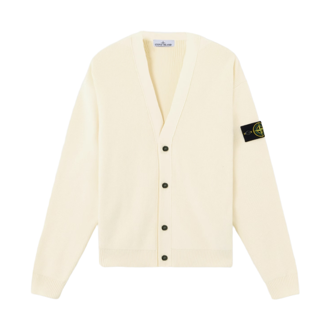 스톤 아일랜드 5100009 립드 소프트 오가닉 코튼 브이넥 가디건 아이보리 - 26SS(Stone Island 5100009 Ribbed Soft Organic Cotton V-Neck Cardigan Ivory - 26SS) - 1