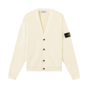 Stone Island 5100009 Ribbed Soft Organic Cotton V-Neck Cardigan Ivory - 26SS