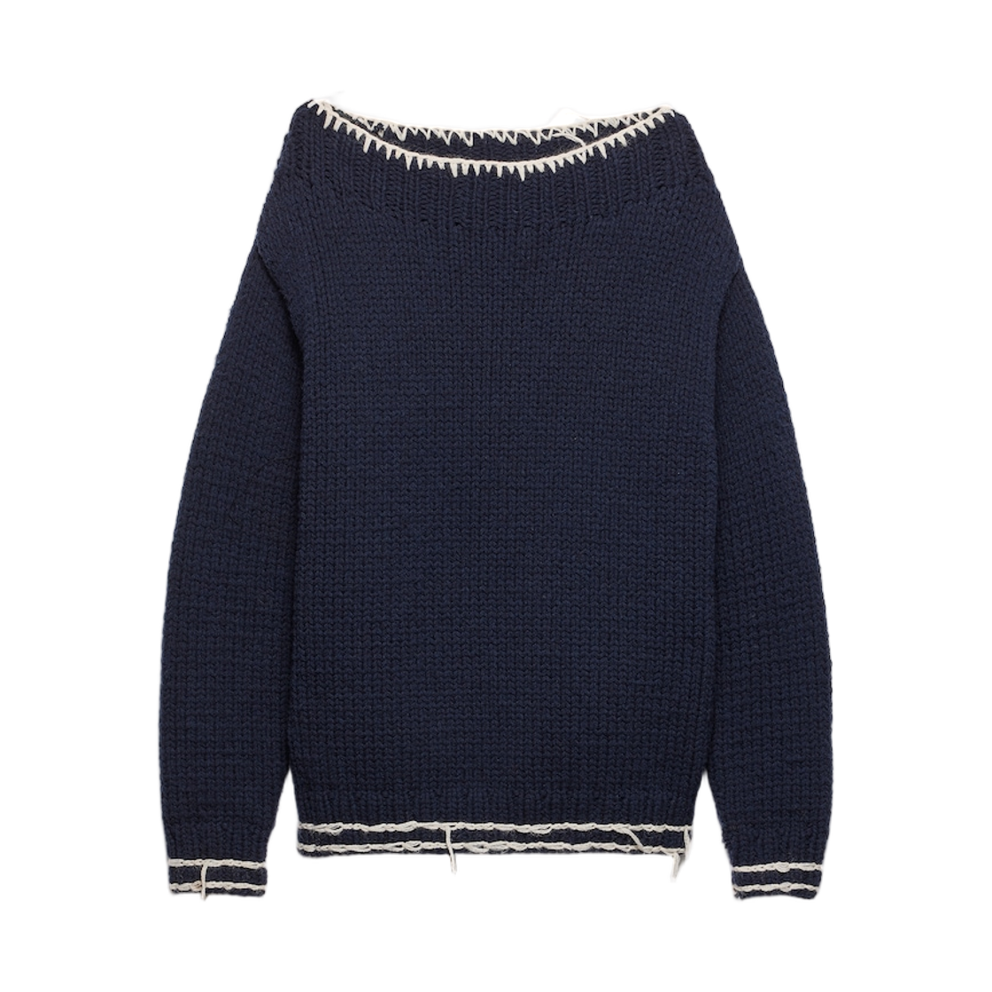 UMF225-19KE-F0008 Prada Wool Boat-Neck Sweater Navy
