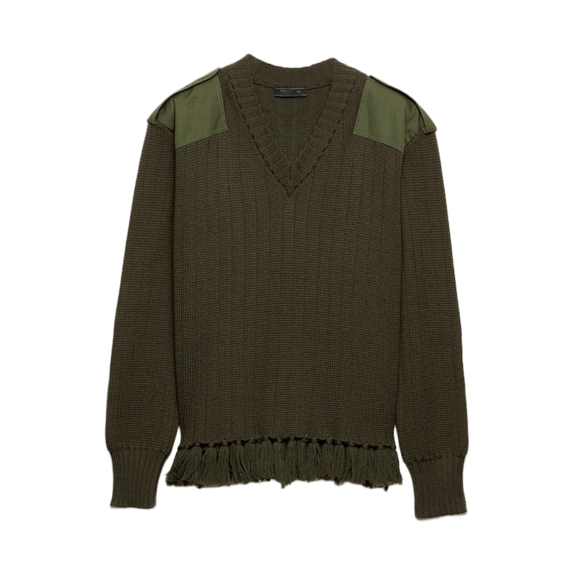 UMF223-183V-F0161 Prada Fringed Wool Sweater Military Green